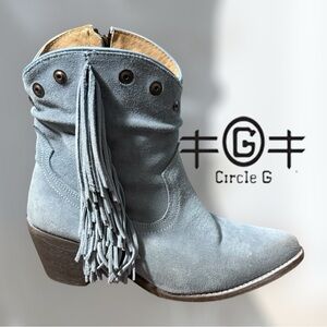 Circle G blue suede studs and fringe ankle boots. Size 9.